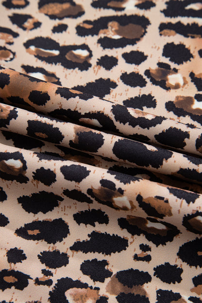 Sky Blue Stripe Contrast Leopard Patchwork Long Shirt Dress with Slits