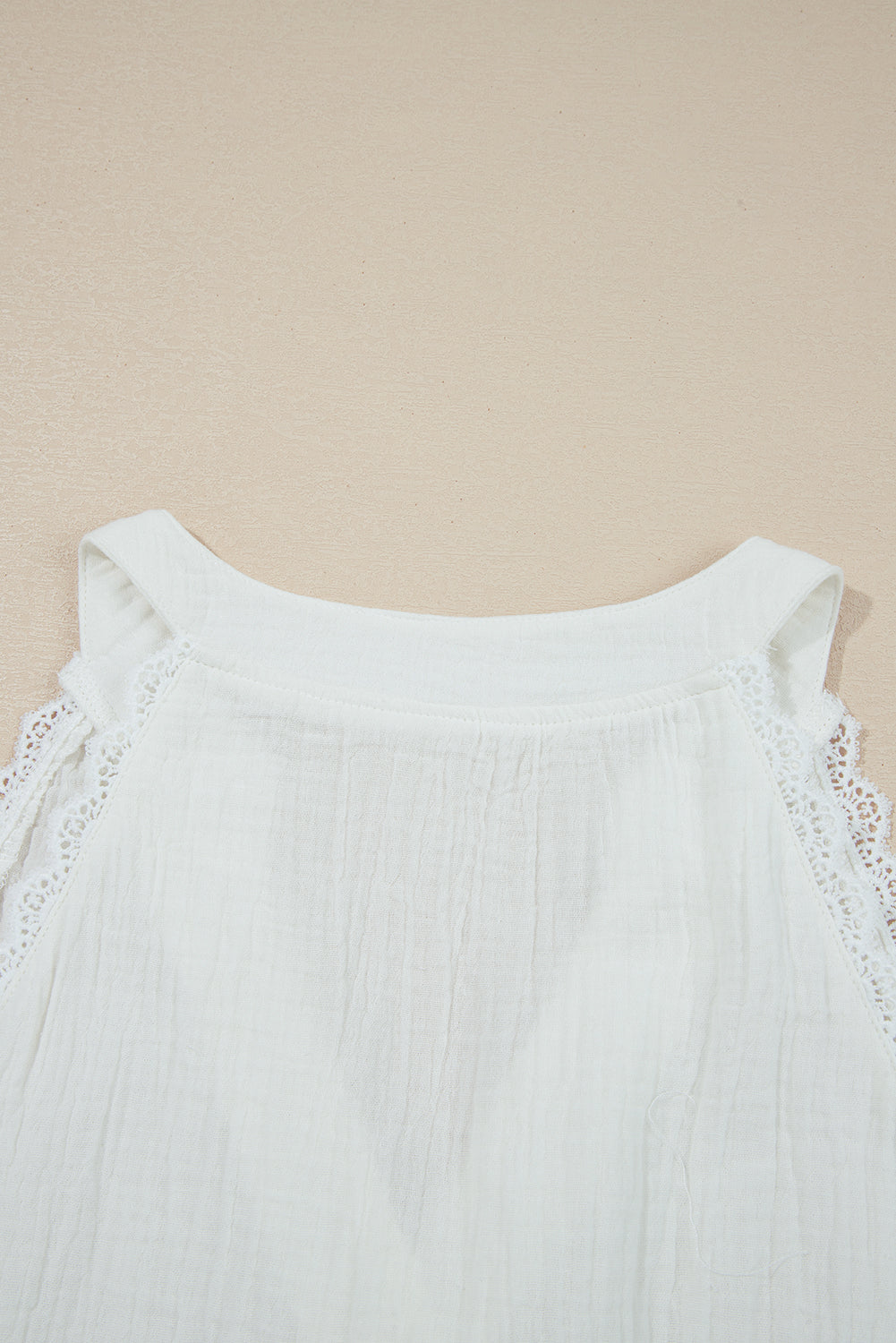 White Textured Lace Trim Pure Cotton Sleeveless Top