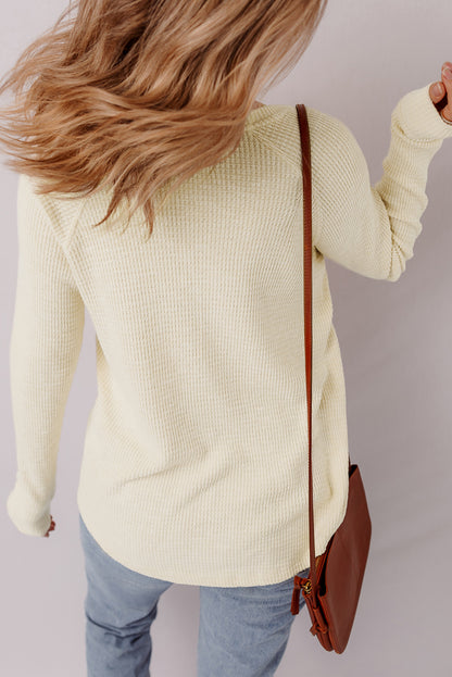 Oatmeal Textured Knit Half Buttons Henley Top