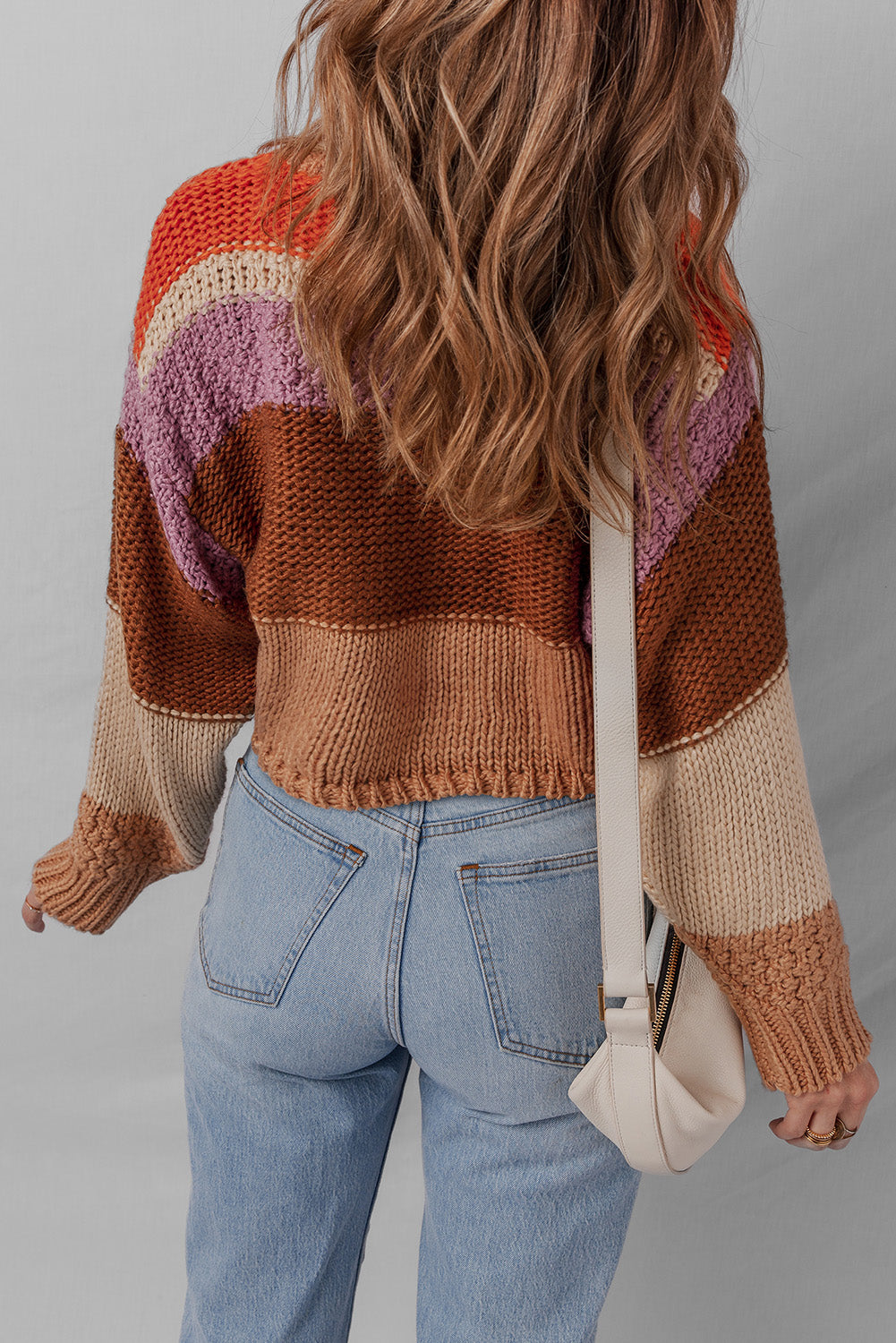 Multicolour Cropped Colorblock Drop Shoulder Knitted Sweater