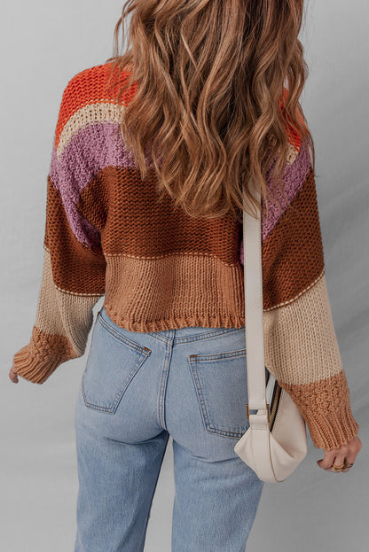 Multicolour Cropped Colorblock Drop Shoulder Knitted Sweater