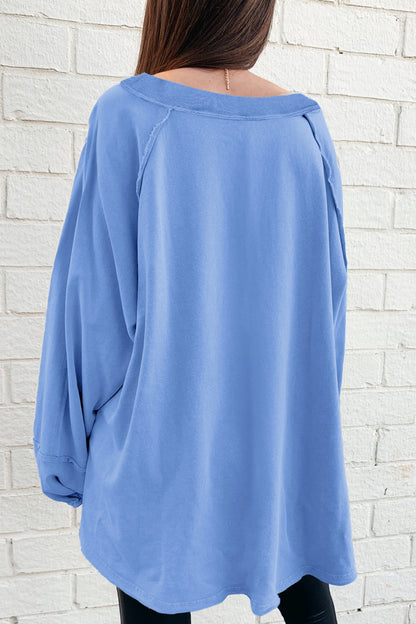 Orchid Petal Solid Color Raw Seam Patchwork Baggy Sweatshirt