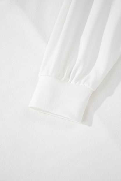 White Exposed Seam Rainbow Stripe Color Block V Neck Loose Long Sleeve Top