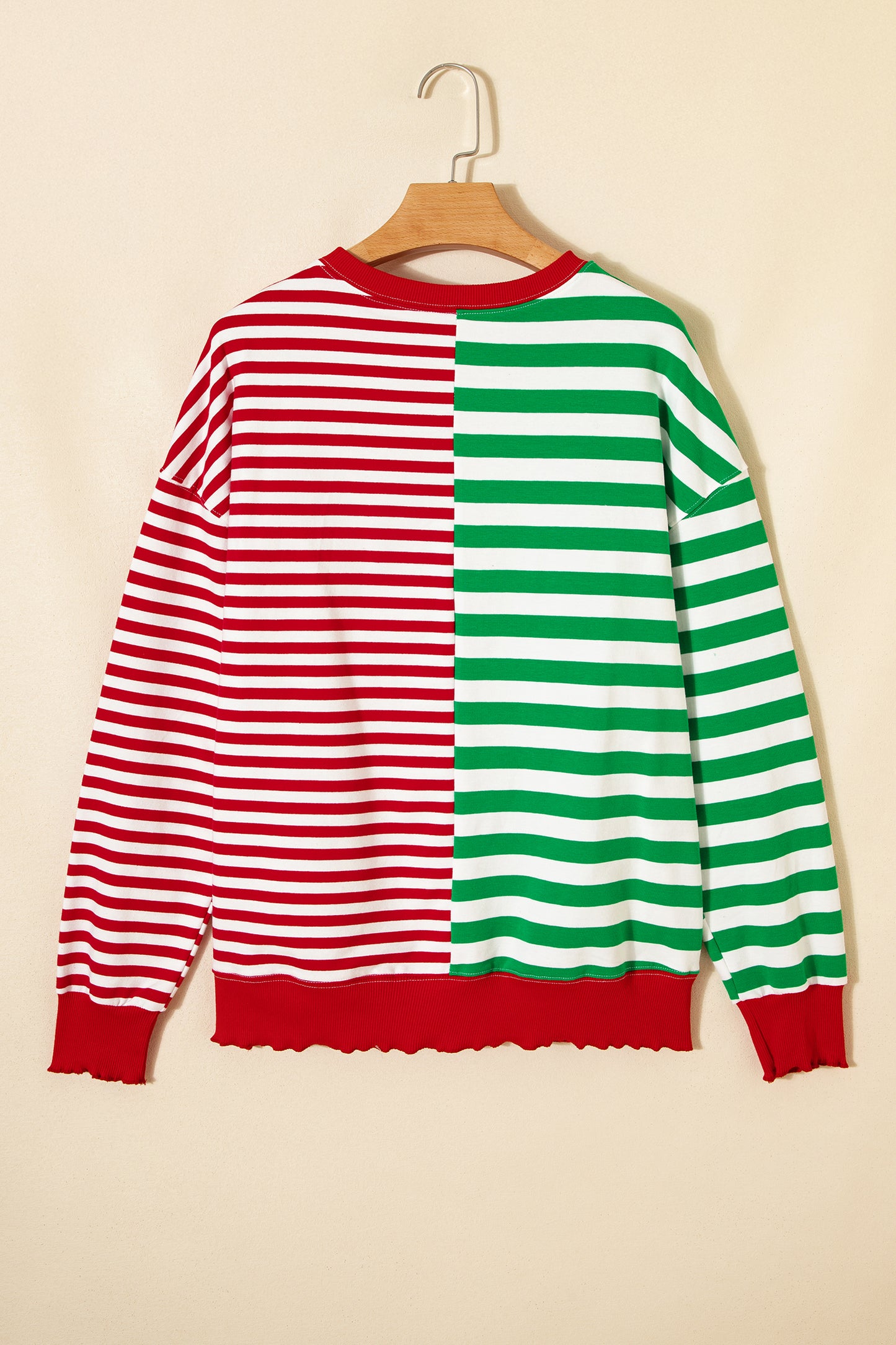 Green Stripe Contrasted Color Block Patchwork Baggy Sweatshirt