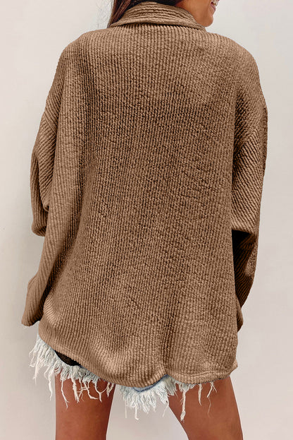 White Solid Color Corduroy Buttoned Long Sleeve Jacket