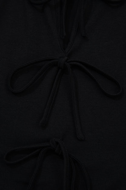 Black Plus Size Solid Color Bow Tie Peplum Tank Top