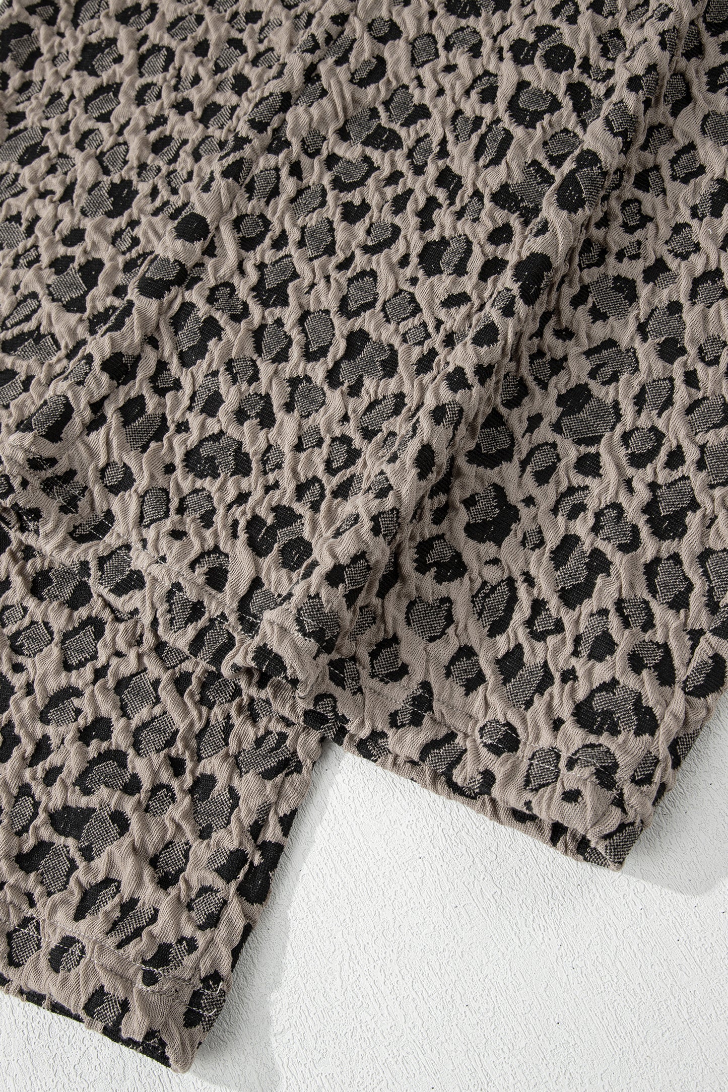 Khaki Jacquard Leopard Half Sleeve Jumper Wide Leg Pant Set