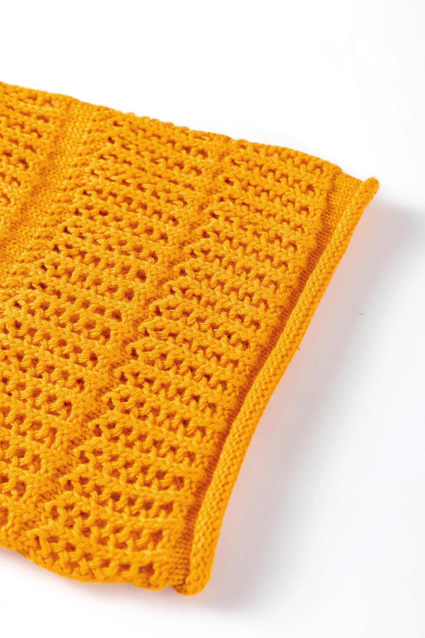 Mustard Hollow out Openwork Knit 3/4 Sleeve Sweater