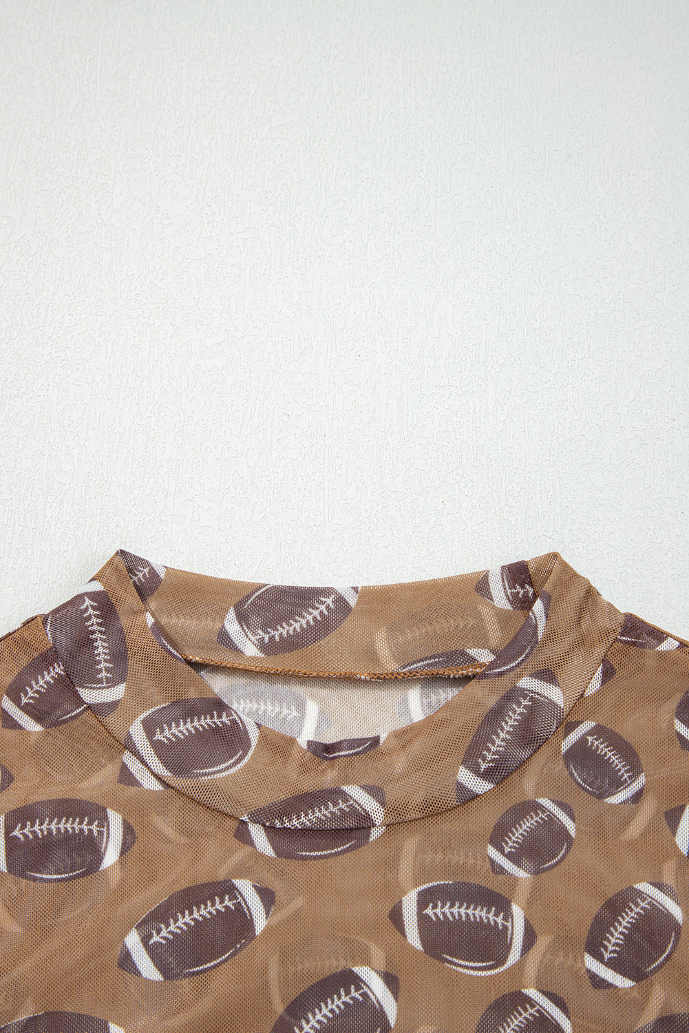 Brown Game Day Rugby Mesh Sheer Long Sleeve Top