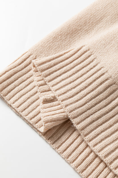 Dark Brown Ribbed Deep V Neckline Front Pocketed Loose Tunic Sweater Vest