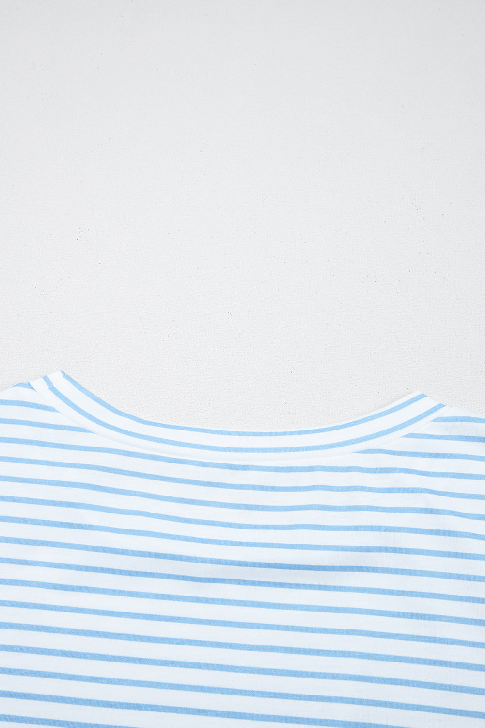 Sky Blue Stripe Floral Three Quarter Sleeves Patchwork Drop Shoulder Top