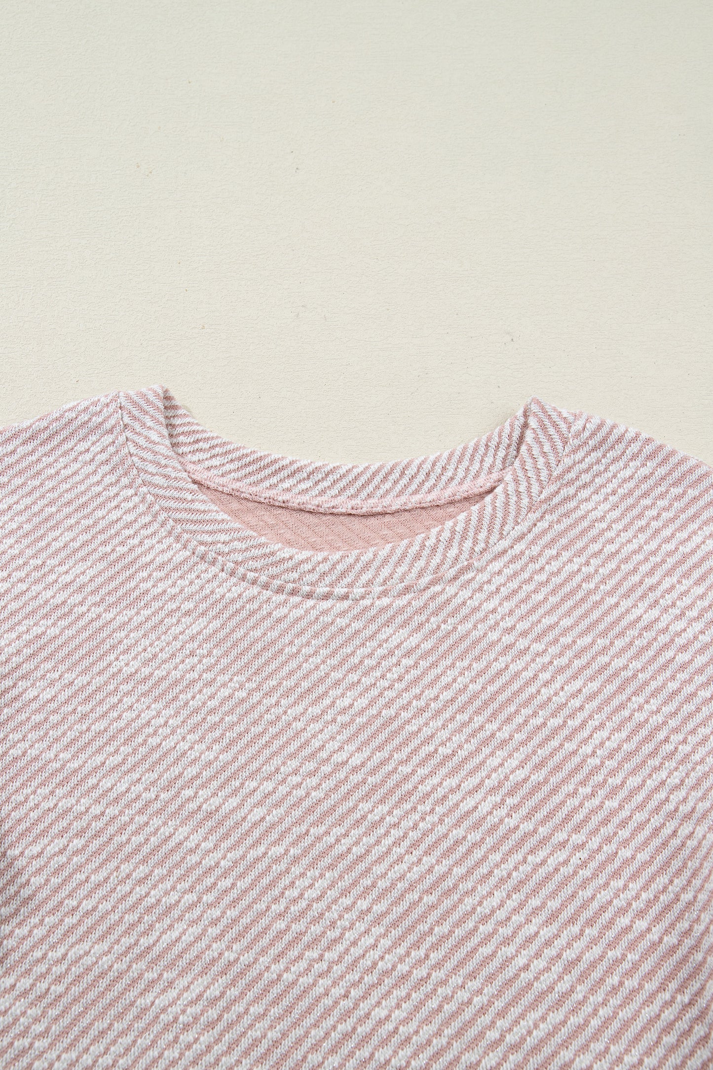 Light Pink Twilled Print Lace Trim Ruffled Short Sleeve Blouse