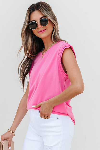 Bonbon Braided Cap Sleeve Crew Neck T Shirt