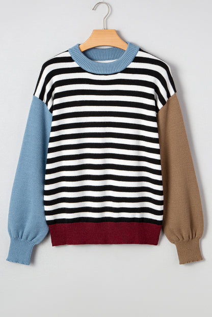 Color black Striped Panels Colorblock Sleeve Chic Sweater