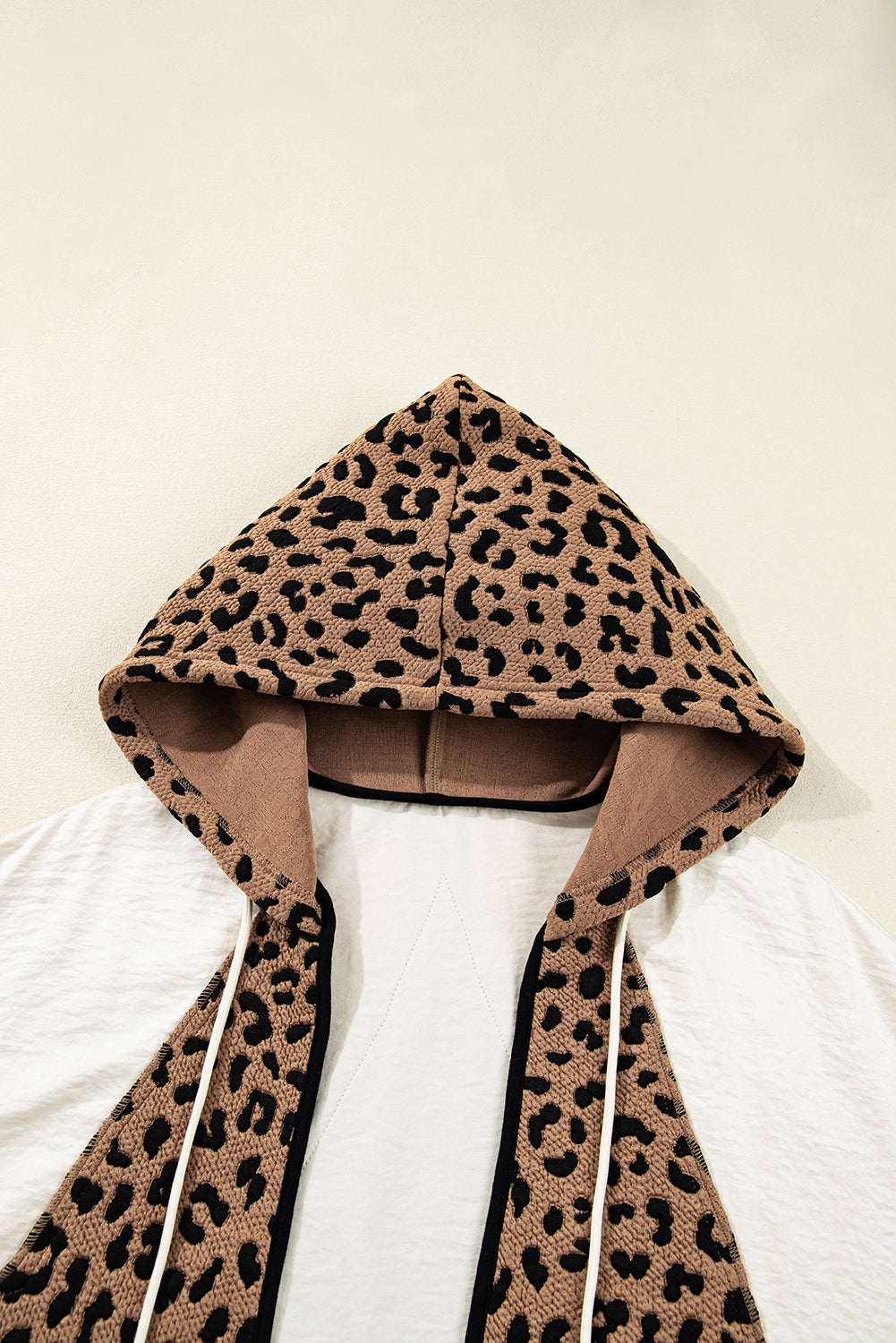 Brown Leopard Star Hooded Patchwork Contrast Piping Open Front Jacket
