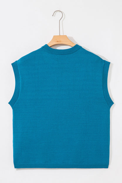 Light Blue Horse Shoe Embroidered Loose Short Sleeve Sweater