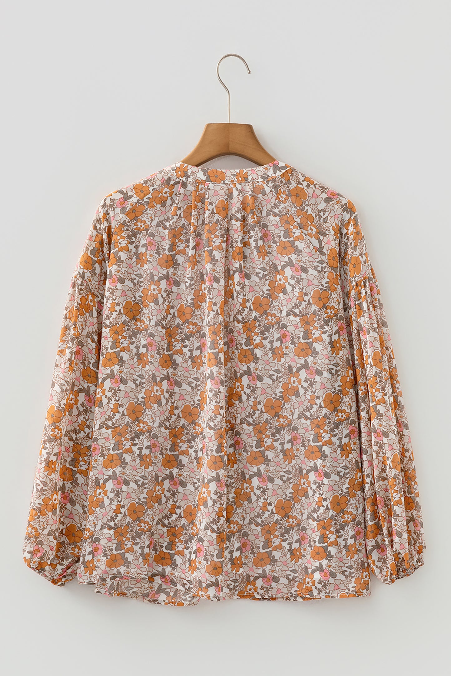 Orange Bohemian Floral Puff Sleeve Full Button Shirt