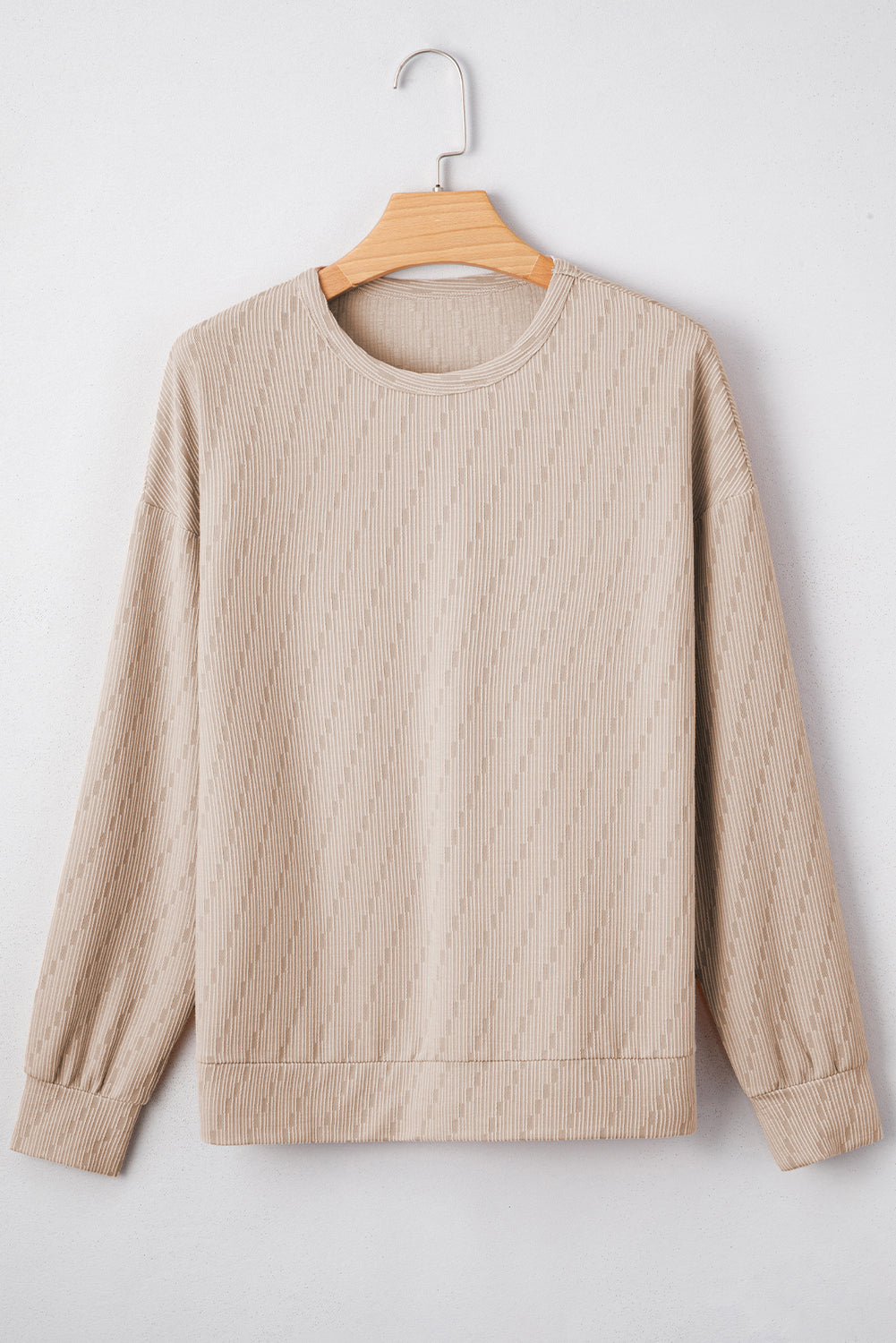 Straw Yellow Solid Color Textured Long Sleeve Top