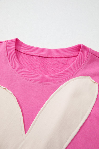 Sachet Pink Contrast Flower Drop Shoulder Loose T Shirt