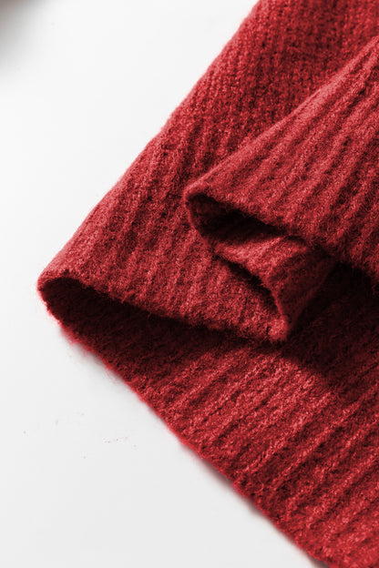 Fiery Red Heart Metal Button V Neck Cardigan Sweater