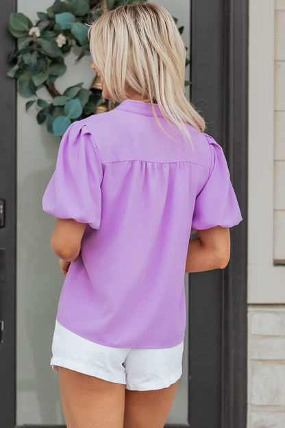 Phalaenopsis V Neck Puff Sleeve Summer Blouse