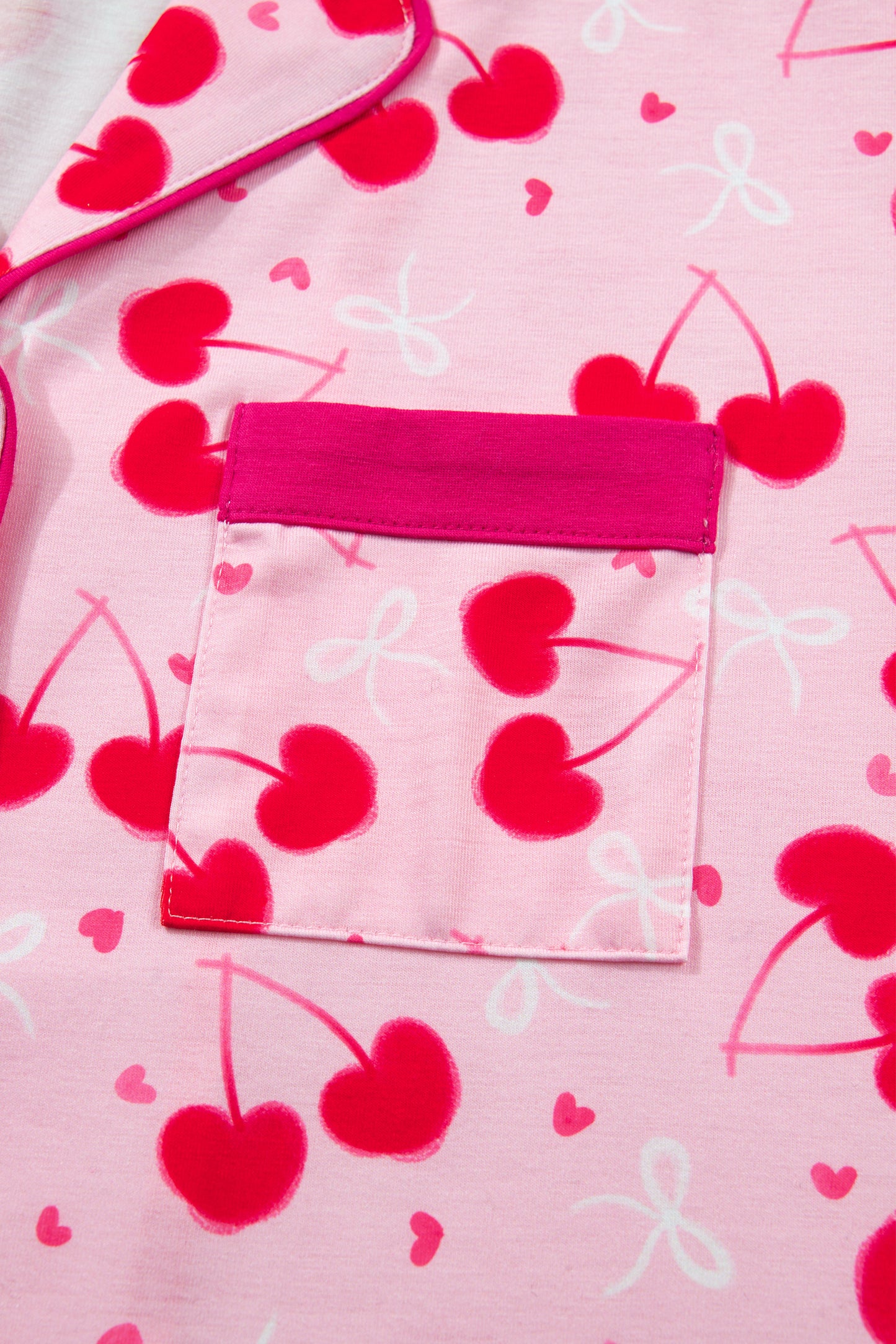 Rose Cherry Bow Mixed Print Scalloped Edge Short Pajama Set