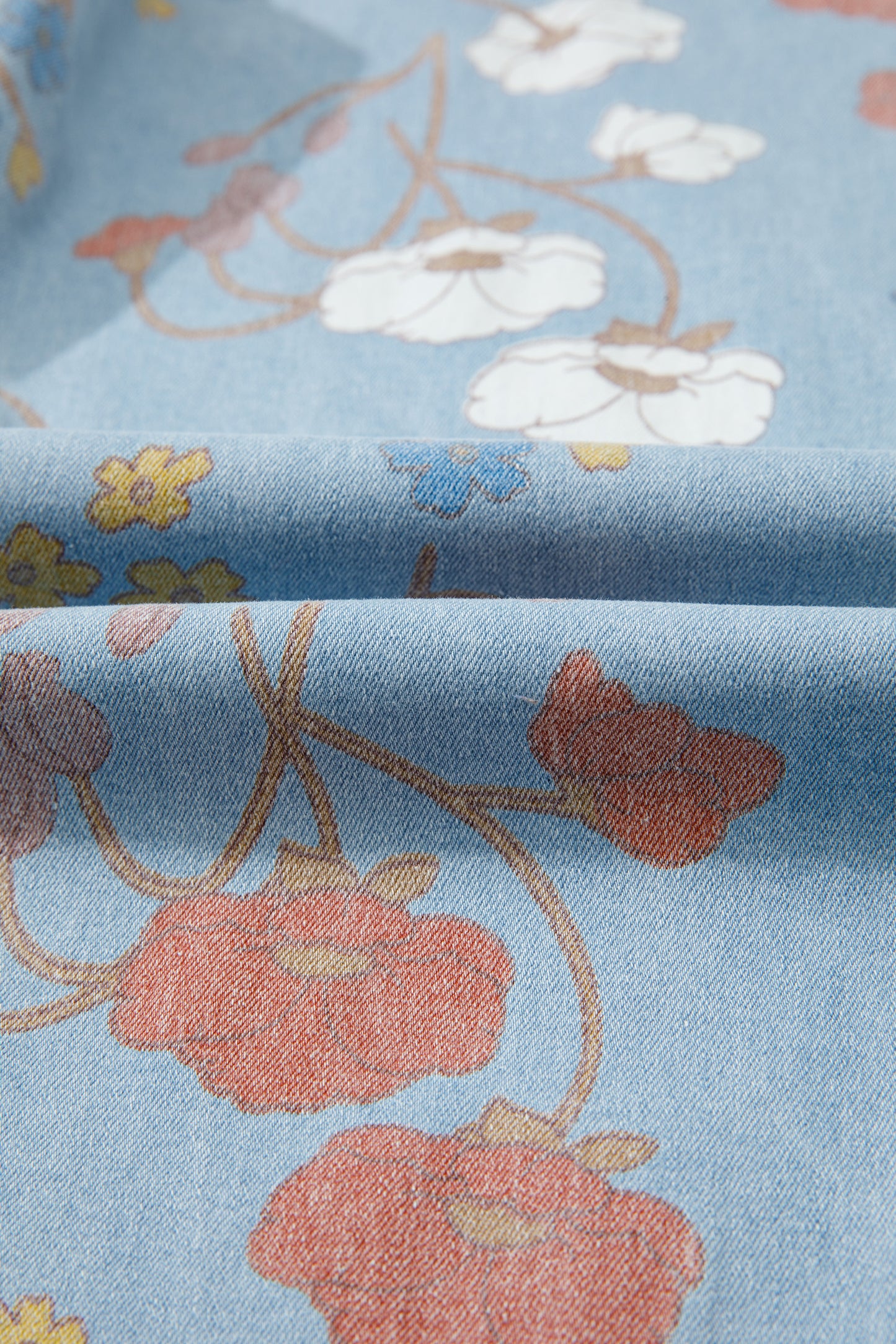 Sky Blue Floral Printed Raw Hem Shift Jeans