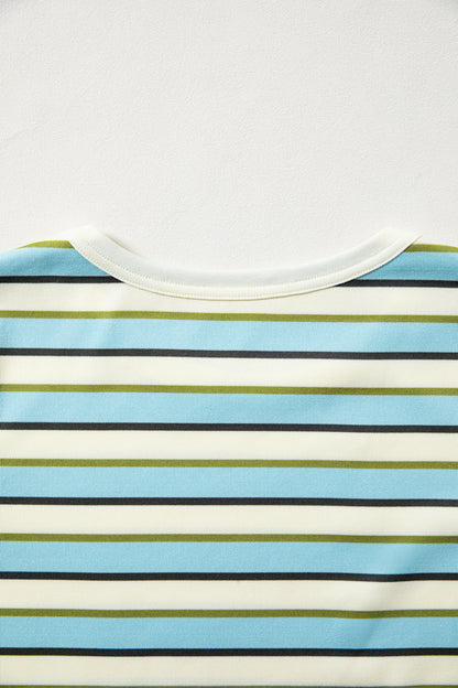 Multicolour Striped Round Neck Ribbed Knit Long Sleeve Top