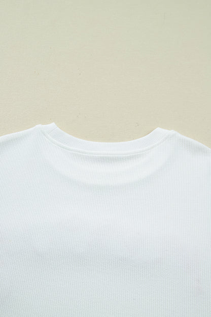 White Merry Tinsel Letter Embroidery Ribbed Drop Shoulder Sweatshirt