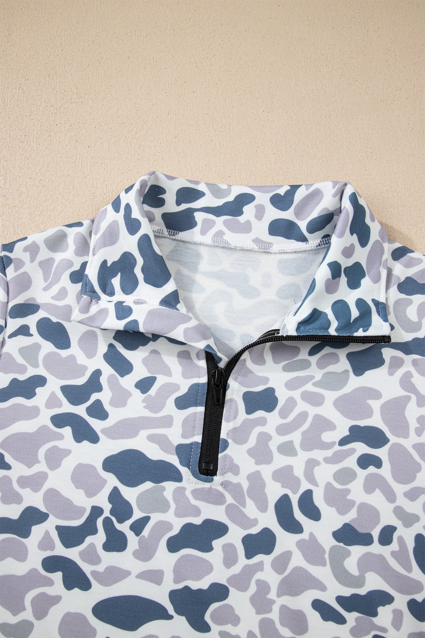 Multicolour Camouflage Print Kangaroo Pocket Zip Collar Pullover Sweatshirt