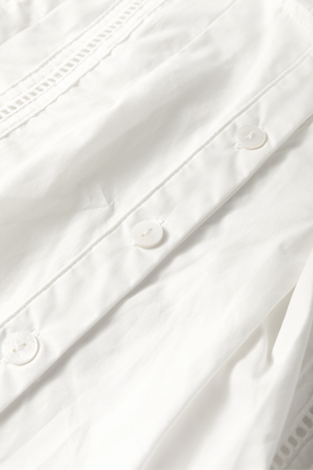 White Solid Color Lace Crochet Eyelets Sleeveless Buttoned Shirt