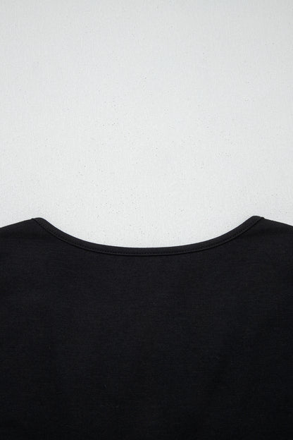 Black Plus Size Solid Color Bow Tie Peplum Tank Top