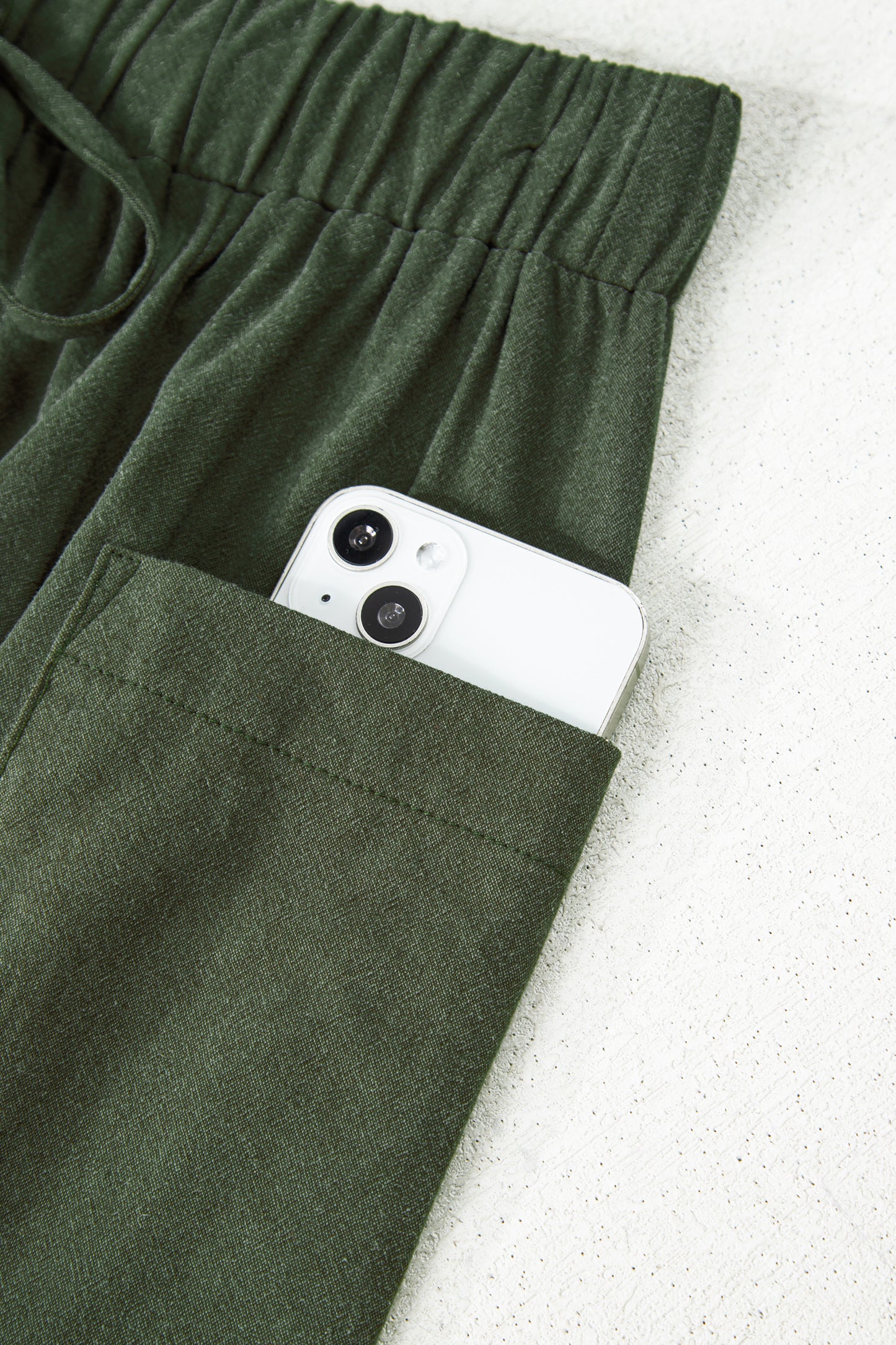 Black Drawstring Elastic Waist Patch Pocket Barrel Leg Casual Pants