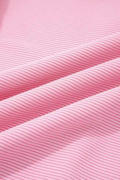 Pink Horizontal Ribbed Exposed Seam Detail Drop Shoulder Baggy Pullover