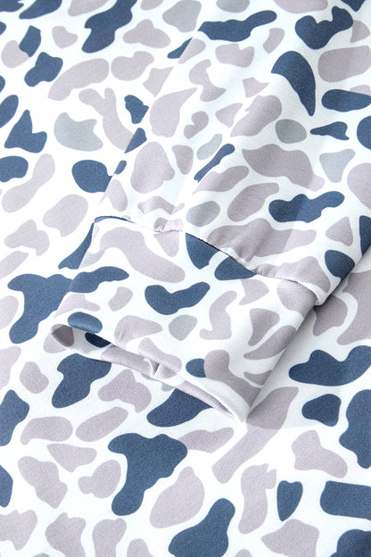 Multicolour Plus Camouflage Print Quarter Zip Kangaroo Pocket Pullover Sweatshirt