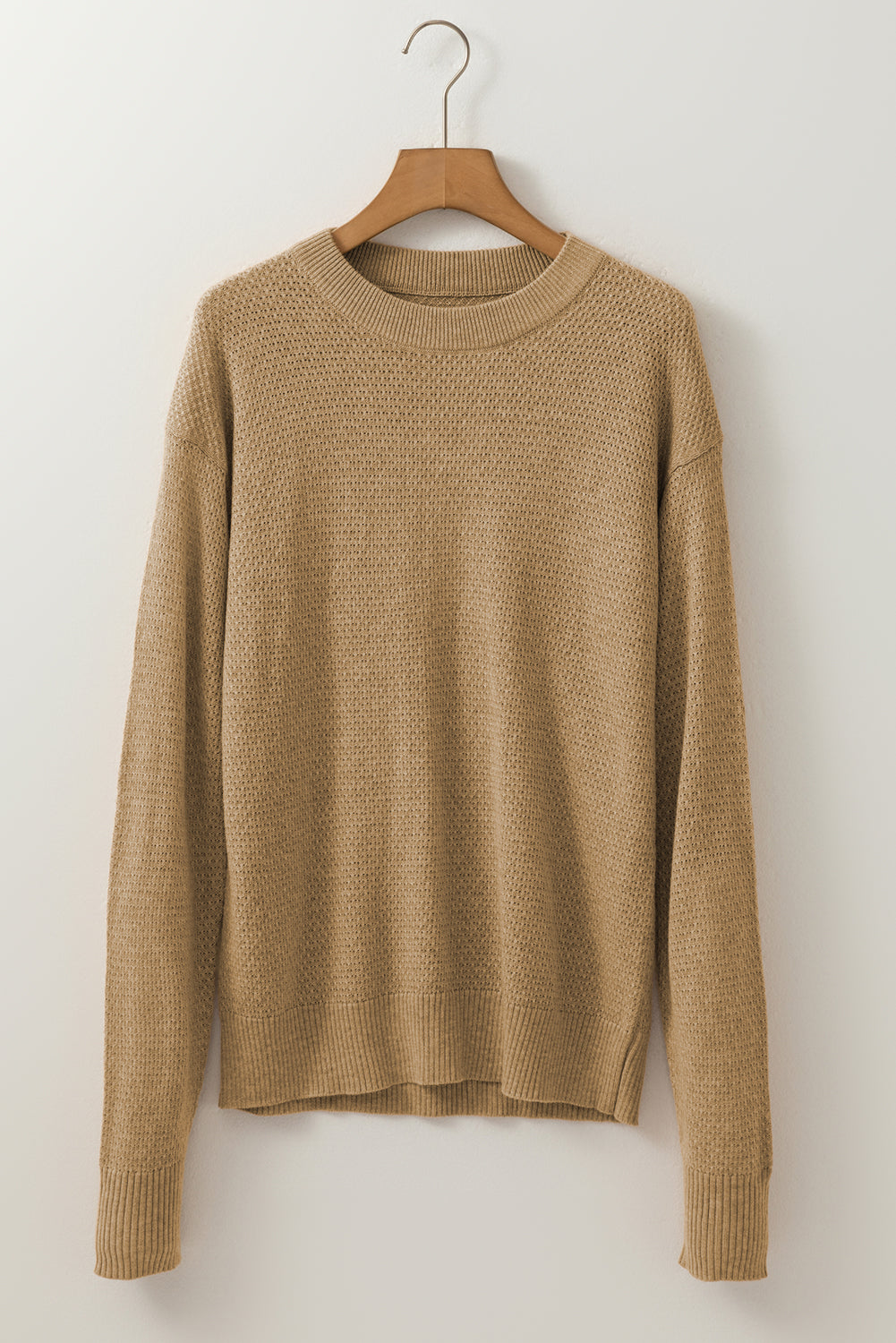 Straw Yellow Brushed Knit Casual Fitted Sweater