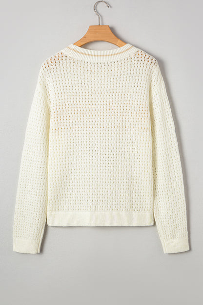 White BEACH Hollow Out Knitted Lightweight Dolman Sweater