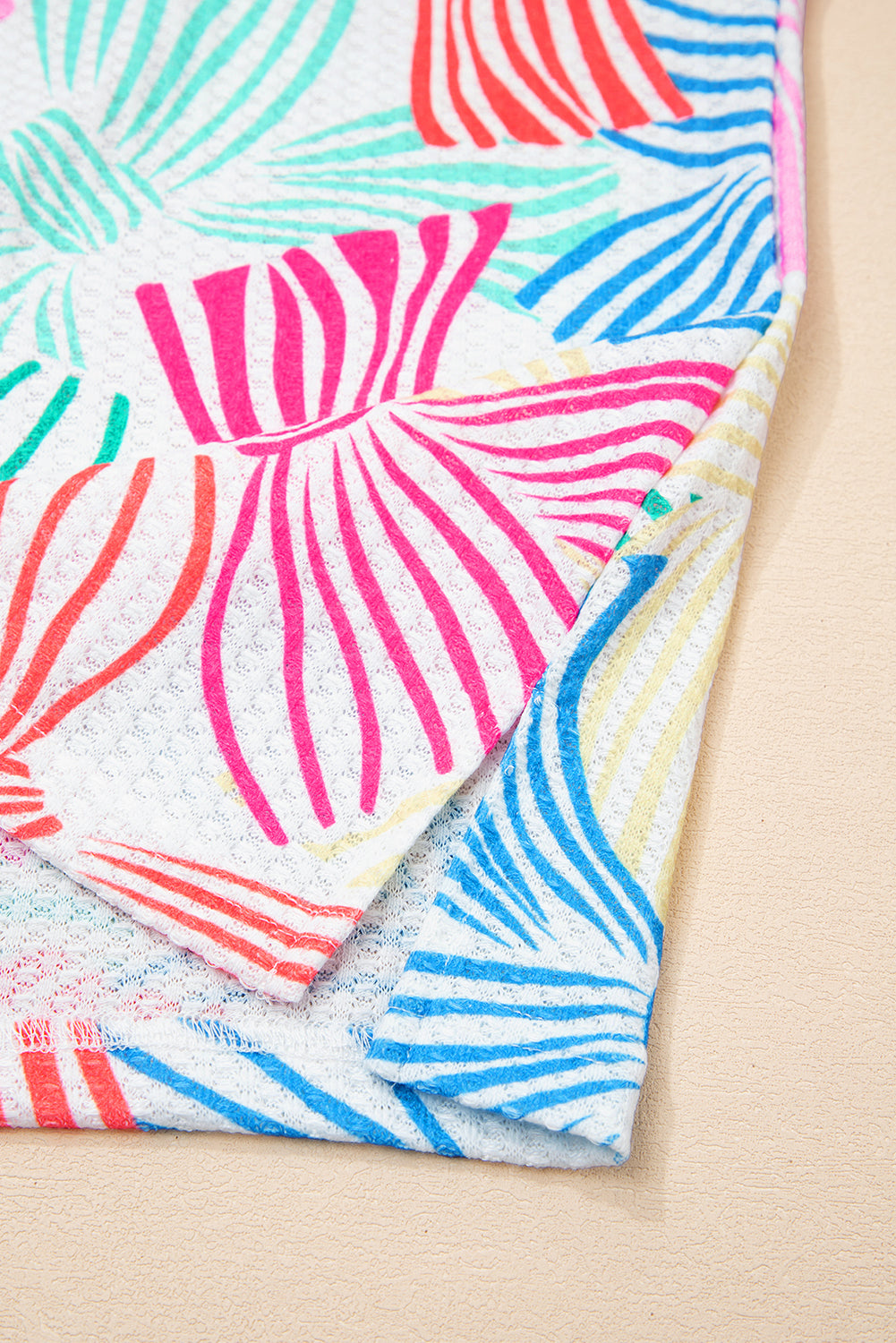 Multicolour Bowknot Printed Waffle Crewneck Loose Short Sleeve Top