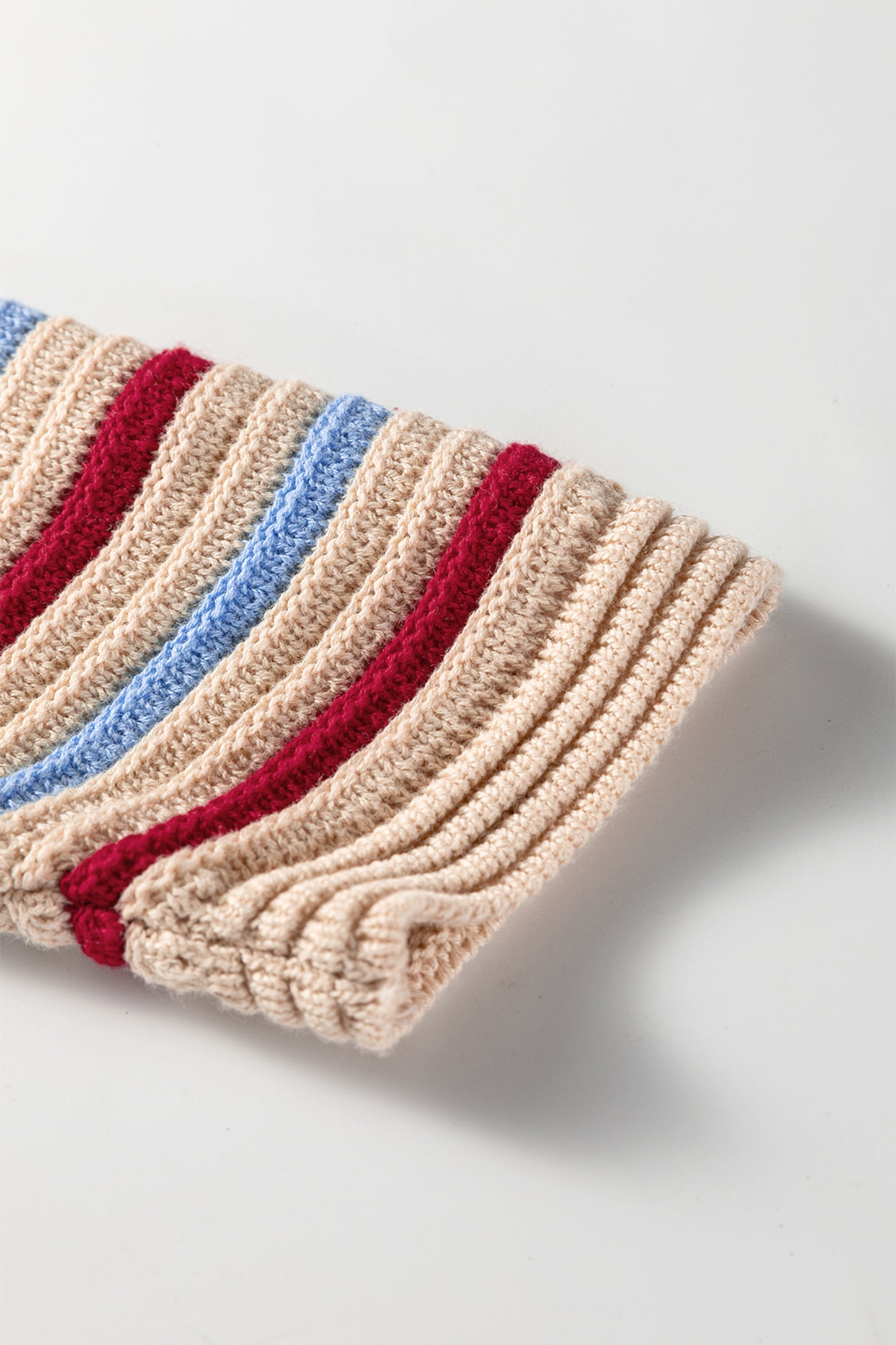 Khaki Stripe Drop Shoulder Cropped Long Sleeve Fall Sweater