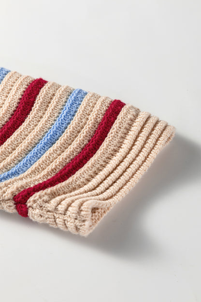 Khaki Stripe Drop Shoulder Cropped Long Sleeve Fall Sweater