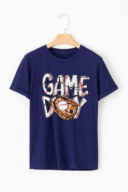 Blue GAME DAY TOUCH DOWN Graphic T Shirt