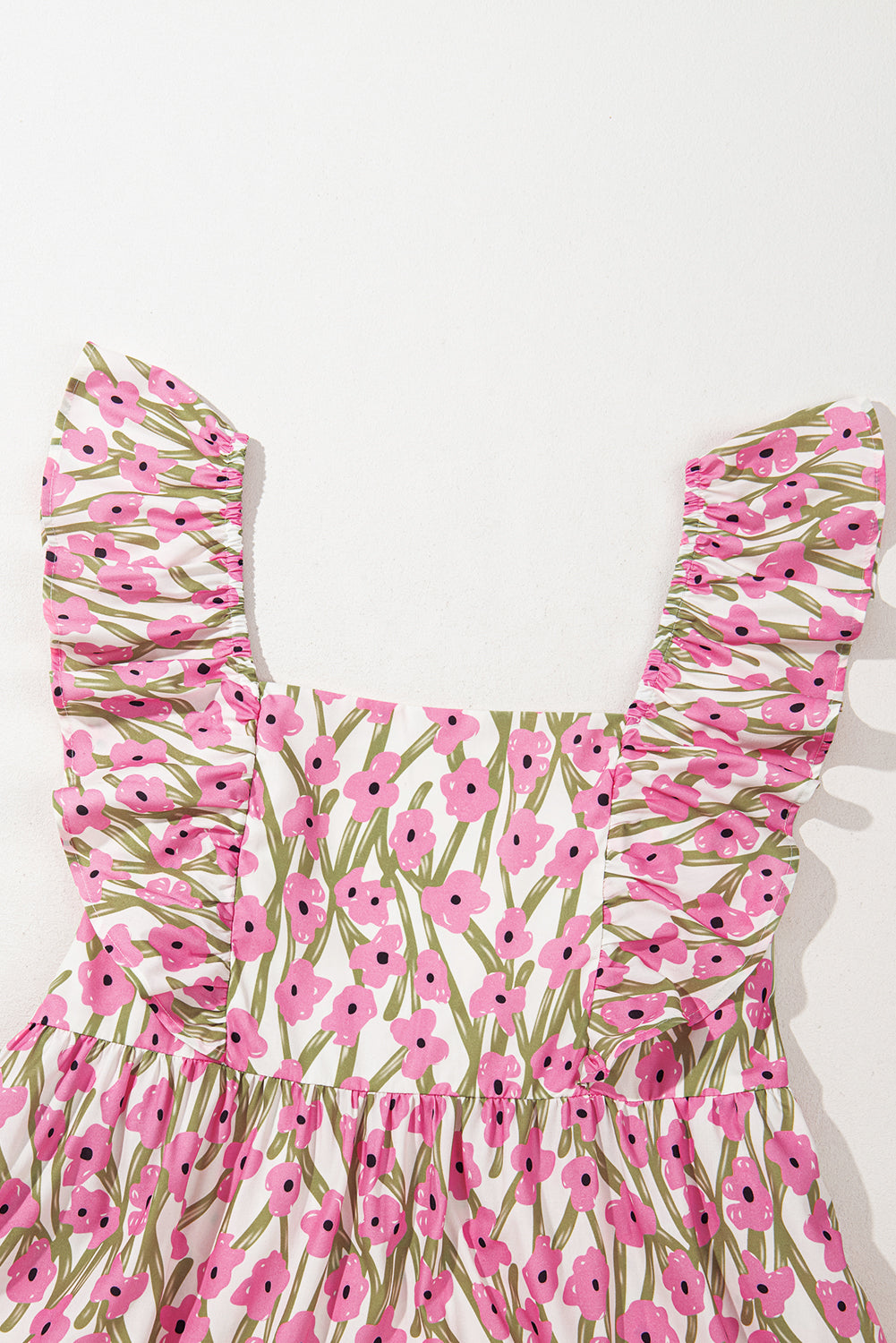 Pink Plus Size Ruffle Trim Square Neck High Waist Floral Maxi Dress