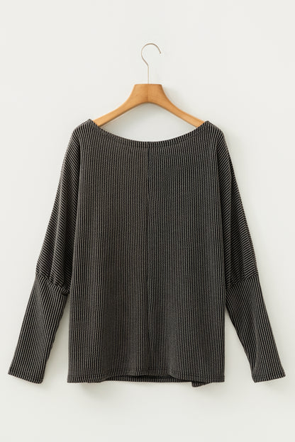 Carbon Grey Twisted Ribbed Dolman Long Sleeve Top