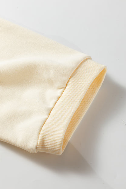 Beige Plus Size Raw Seam Detail Floral Bow Patched Baggy Pullover