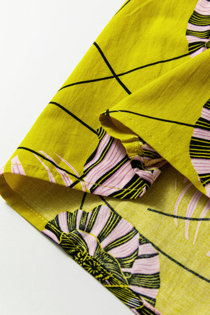 Yellow Vintage Floral V Neck Ruffle Trim Long Sleeve Blouse