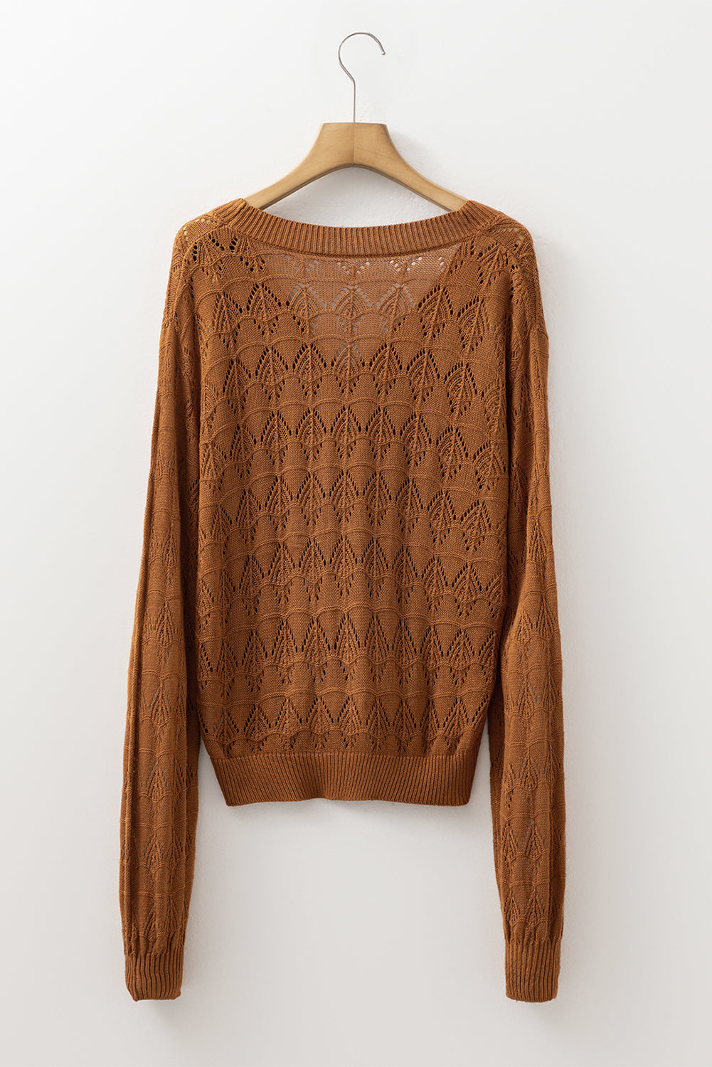 Brown Lightweight Buttoned Front Crochet Cardigan