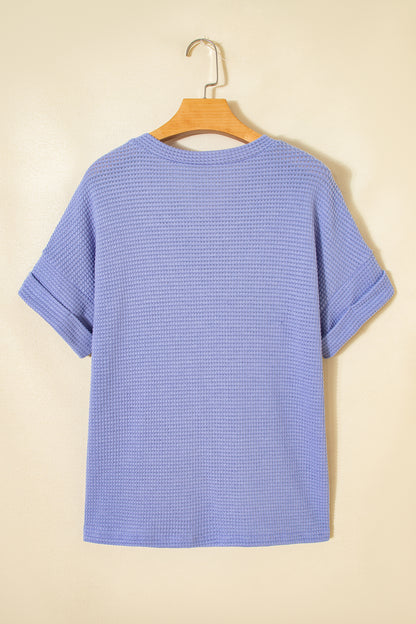Wisteria Waffle V Neck Short Sleeve Knit Top