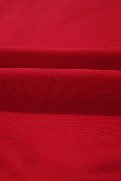 Fiery Red Merry and Bright Plaid Embroidered Letter Graphic Sequin Bow Decor Christmas Sweatshirt