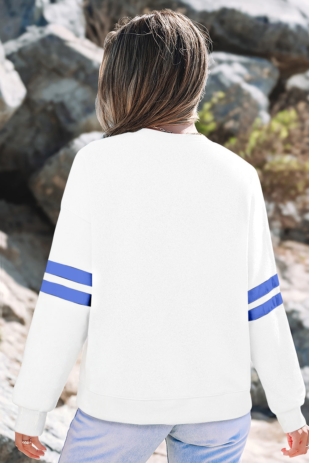 White Varsity Striped Detail Drop Shoulder Oversized Sweatshirt