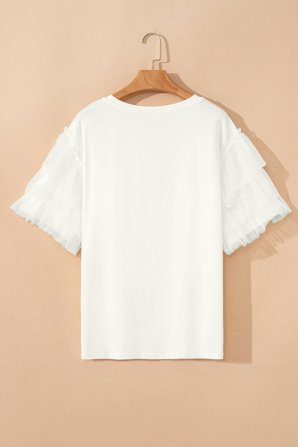 White Tulle Ruffle Sleeve Blouse